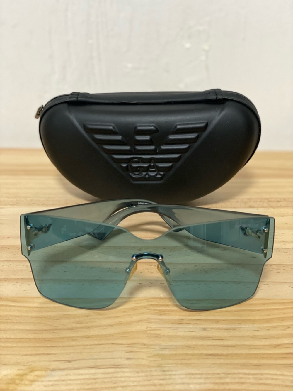 Emporio Armani Teal Shield Sunglasses with Logo Case EA9894